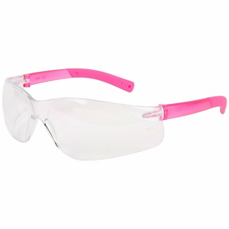 MCR SAFETY Glasses, BearKat BK2 Pink Temples, Clear Lens, 12PK BK220